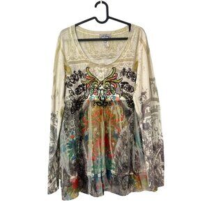 Spy Zone Exchange Multicolor Y2K Embellished Sheer Whimsical Long Sleeve Top L
